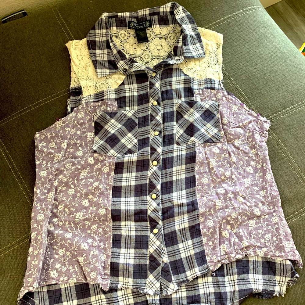 Plaid and Floral Button up Tank